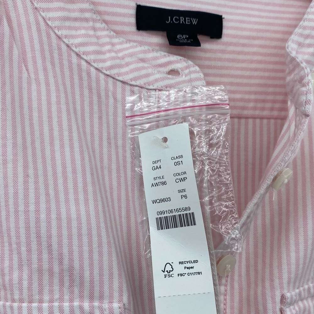J.Crew Pink White Pin Stripe Long sleeve Shirt Dress bow tie belt size 6p - Picture 12 of 13